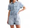Dylan Cuffed Denim Romper In Medium Light In Blue