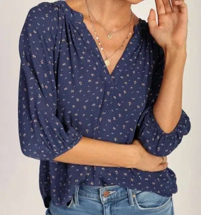 Dylan Emile V-neck Top In Indigo Ditsy Floral In Blue