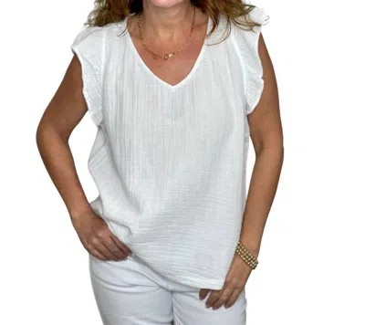 Dylan Gauze Ruffle V-neck Top In White