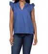 Dylan Gracie Ruffle Sleeve Top In Indigo In Blue