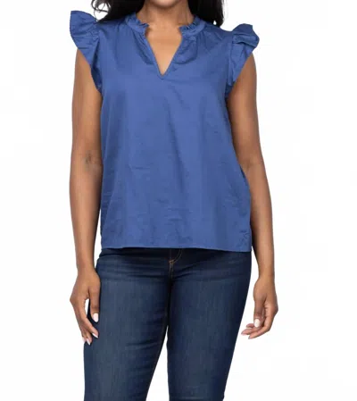 Dylan Gracie Ruffle Sleeve Top In Indigo In Blue