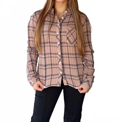 Dylan Long Sleeve Taylor Plaid Shirt In Taupe In Brown