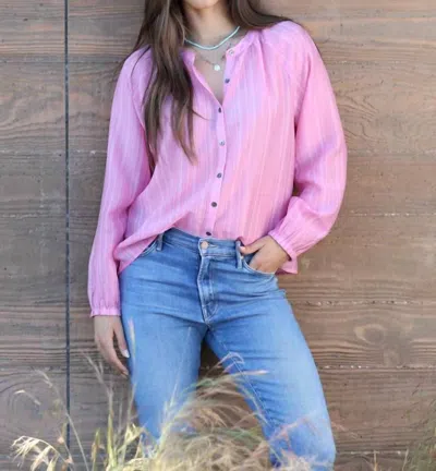 Dylan Long Sleeves Textured Stripe Blouse In Love Pink In Multi