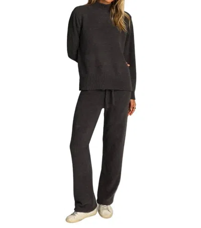 Dylan Mock Neck Pullover Sweater In Charcoal In Black