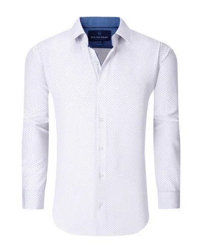 Dylan Park Men's Geometric Performance Stretch Button Down Dress Shirt In White