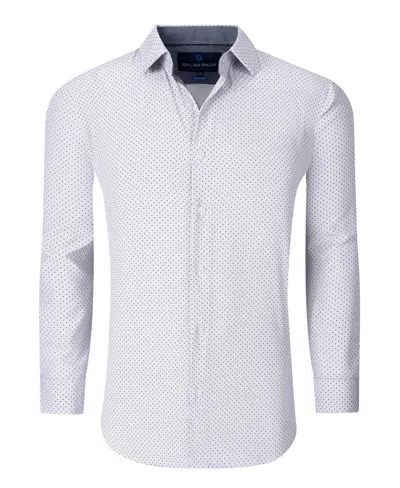 Dylan Park Men's Geometric Performance Stretch Button Down Dress Shirt In White