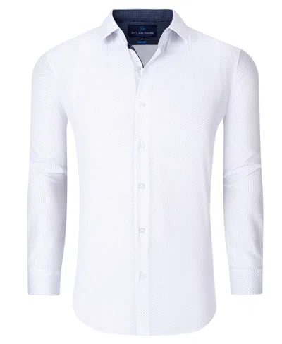Dylan Park Men's Geometric Performance Stretch Button Down Dress Shirt In White