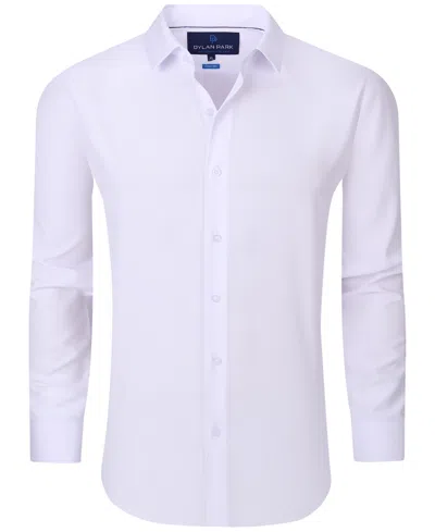 Dylan Park Men's Geometric Performance Stretch Button Down Dress Shirt In White