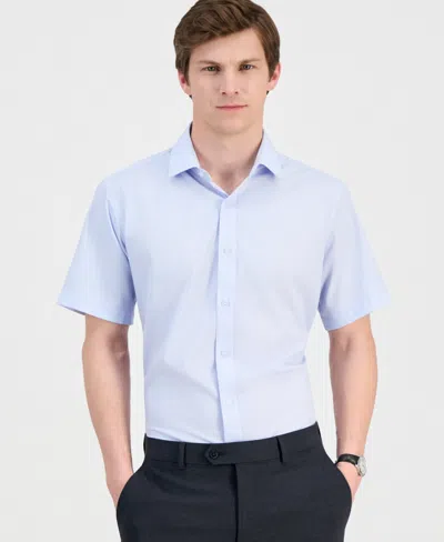 Dylan Park Men's Slim-fit Performance Four-way Stretch Short-sleeve Dress Shirt In Gray