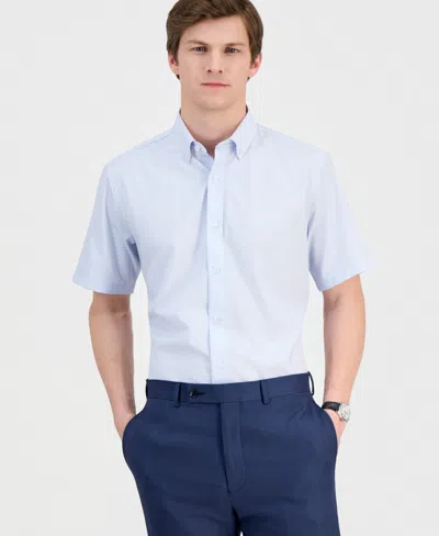 Dylan Park Men's Slim-fit Performance Four-way Stretch Short-sleeve Dress Shirt In Gray