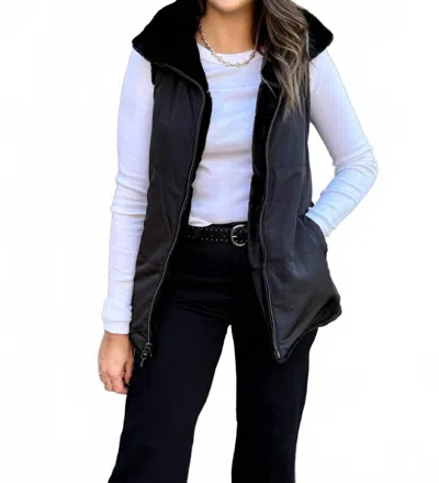 Dylan Reversible Fur Vest In Black In Blue