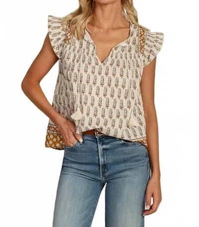 Dylan Ruffle Sleeve Avalon Top With Ties In Amber In Neutral