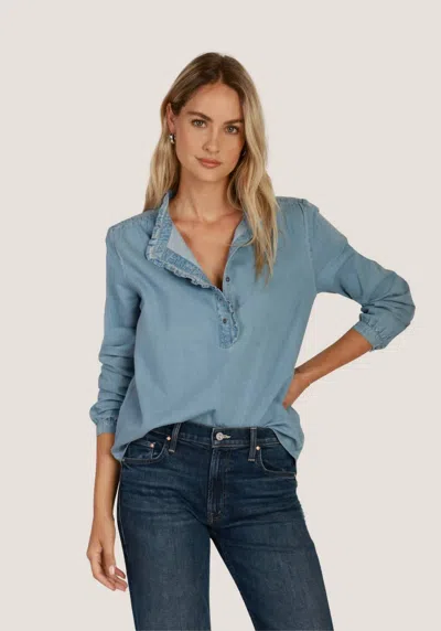Dylan Ruffle Up Blouse In Denim In Blue
