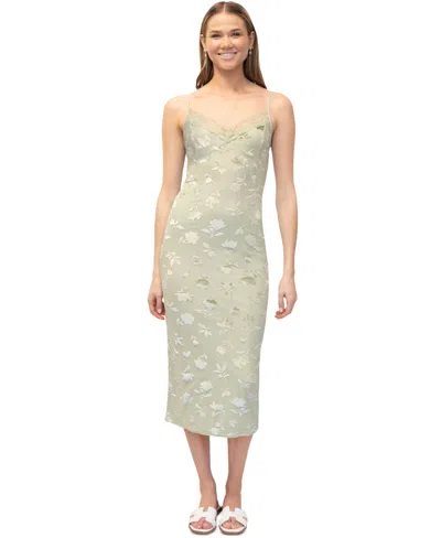 Dylan Ryan Women's Velvet Burnout Sleeveless Slip Dress In Sage Combo