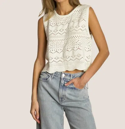 Dylan Scallop Hem Crochet Sweater In Light Natural In White