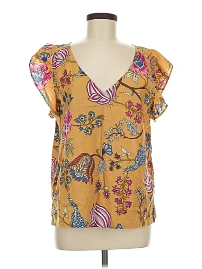 Pre-owned Dylan Short Sleeve Blouse In Gold