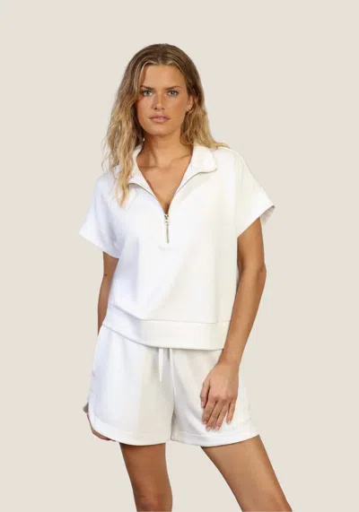 Dylan Short Sleeve Half Zip Top In White