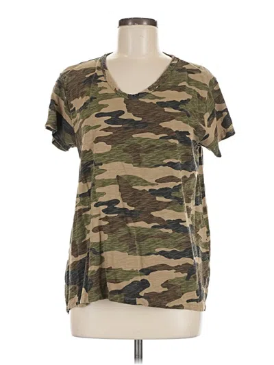 Pre-owned Dylan Short Sleeve Top Green Camo Pattern Scoop Neck Tops