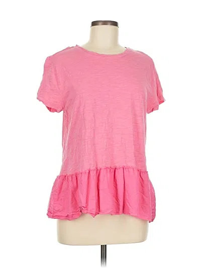 Pre-owned Dylan Short Sleeve Top Pink Crew Neck Tops