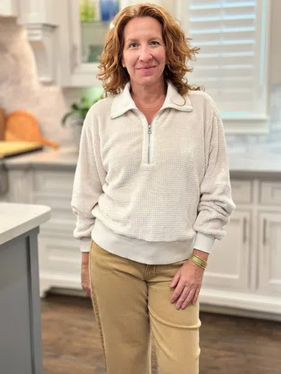 Dylan Skylar Half Zip Sweatshirt In Winter White In Neutral