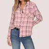 Dylan Taylor Plaid Button Front Shirt In Light Pink In Pink