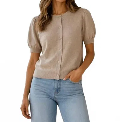 Dylan Women's Blaire Crewneck Cardigan In Fawn In Beige