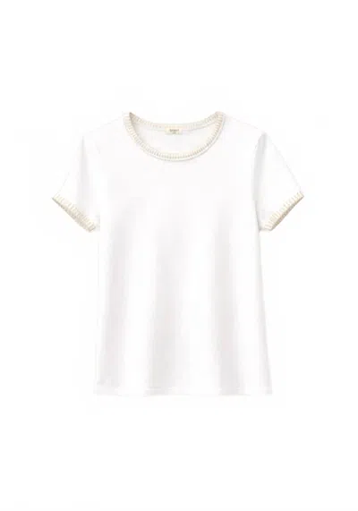 Dylan Women's Brooks Blanket Stitch Tee In White Natural In Multi