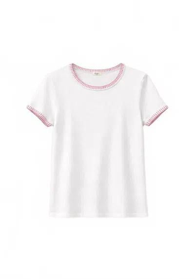 Dylan Women's Brooks Blanket Stitch Tee In White Pink
