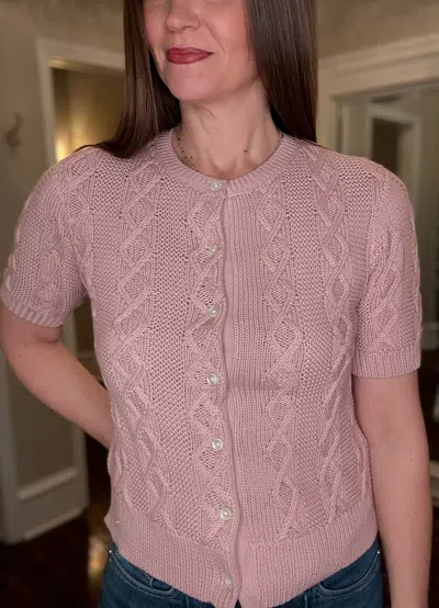 Dylan Women's Cable Knit Cardigan In Light Pink In Multi