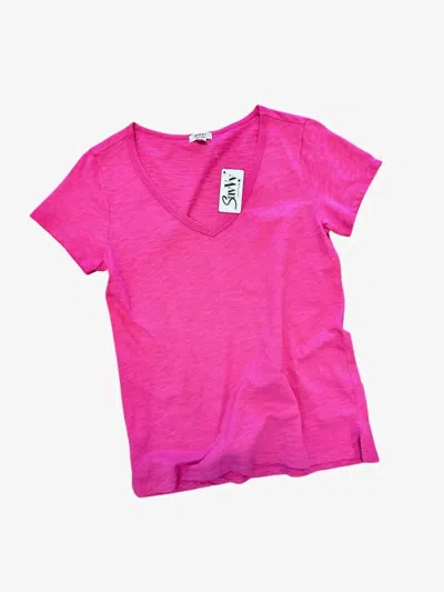 Dylan Women's Modern Short Sleeve Deep V-tee In Bold Berry In Pink