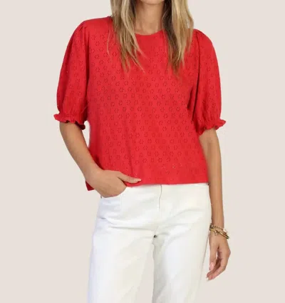 Dylan Wyatt Knit Embroidery Blouse In Red