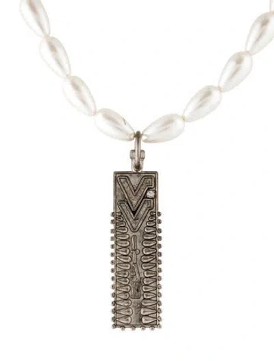 Pre-owned Dylanlex Faux Pearl Pendant Necklace, 22.5" In White