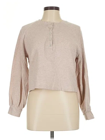 Pre-owned Dynamite Long Sleeve Top Tan Mock Neckline Tops In Brown