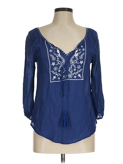 Pre-owned E&m Collection 3/4 Sleeve Blouse In Blue