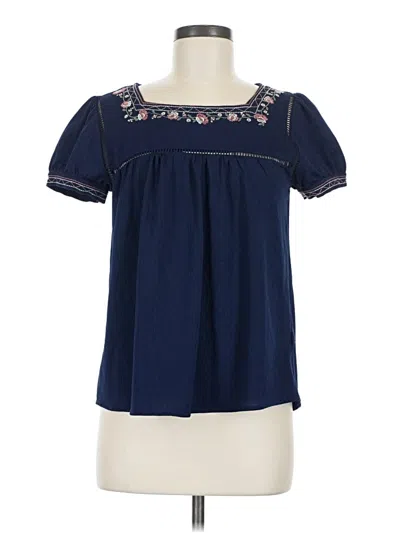 Pre-owned E&m Collection Short Sleeve Blouse In Blue