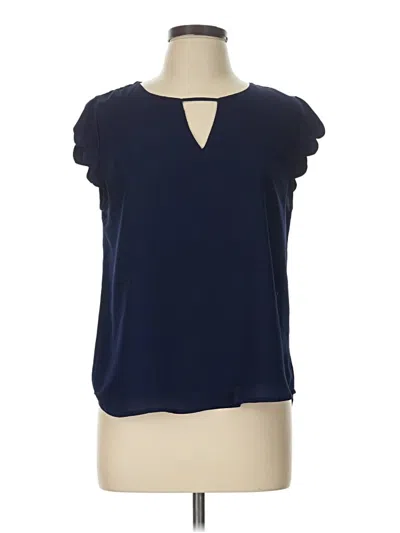 Pre-owned E&m Collection Short Sleeve Blouse In Blue