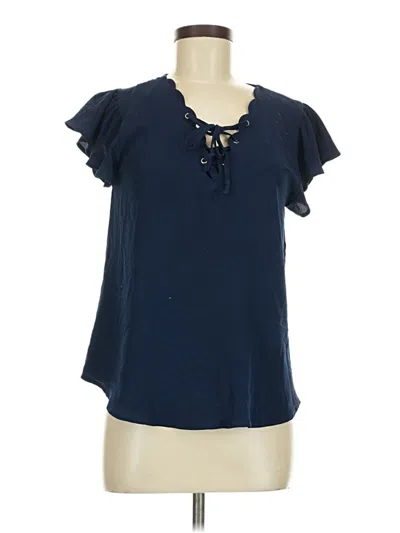 Pre-owned E&m Collection Short Sleeve Top Blue Keyhole Neckline Tops