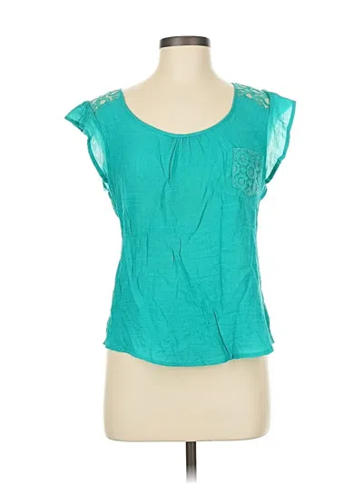 Pre-owned E&m Collection Short Sleeve Top Teal Scoop Neck Tops In Blue