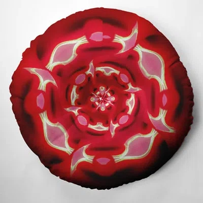 E By Design 19_bohemian & Eclectic Bandana Flower Design Tufted Floor Pillow In Red