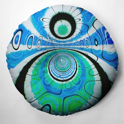 E By Design 218_bohemian & Eclectic Sound Waves Design Tufted Floor Pillow In Blue