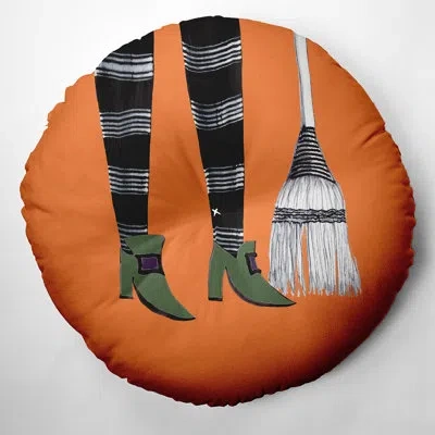 E By Design 276_broom Lady Halloween Design Tufted Floor Pillow In Orange