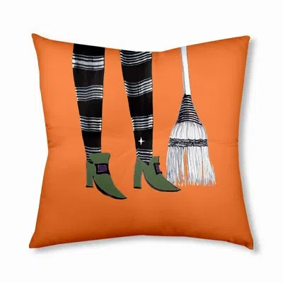 E By Design 277_broom Lady Halloween Design Tufted Floor Pillow In Orange