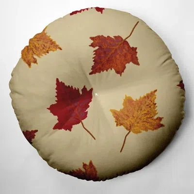 E By Design 278_dancing Leaves Design Tufted Floor Pillow In Yellow