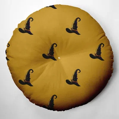 E By Design 279_dancing Leaves Design Tufted Floor Pillow In Yellow