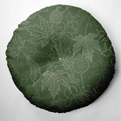 E By Design 286_dotted Leaves Fall Design Tufted Floor Pillow In Green