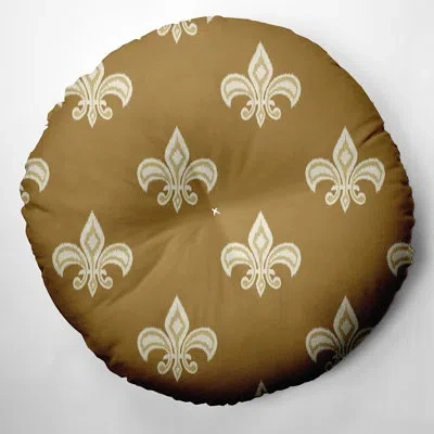 E By Design 318_fleur De Lis Design Tufted Floor Pillow In Gold