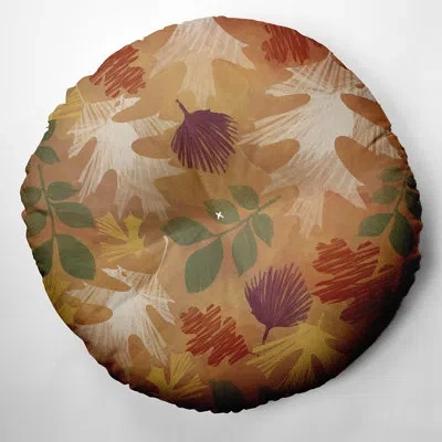 E By Design 338_watercolor Leaves Fall Design Tufted Floor Pillow In Orange