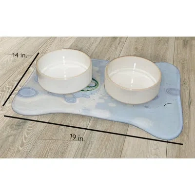 E By Design Amoeba Meet Too Bone Shape Pet Feeding Placemat In Blue