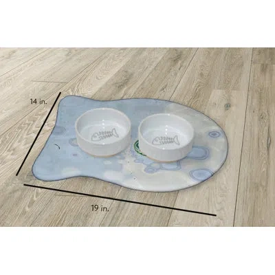 E By Design Amoeba Meet Too Fish Shape Pet Feeding Placemat In Blue