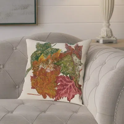E By Design Autumn Leaves Flower Print Outdoor Pillow Cover & Insert In Off White
